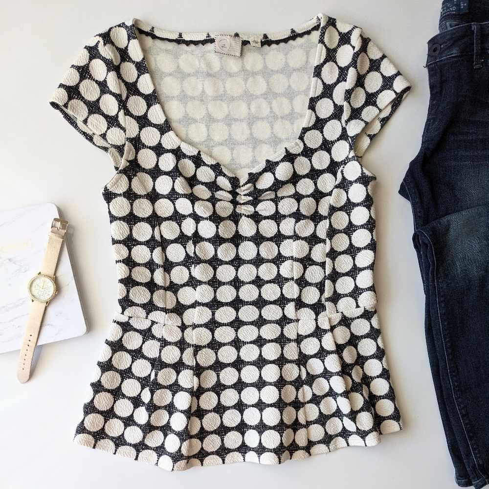 ANTHRO Postmark Polka Dot Ruched Peplum Blouse Top